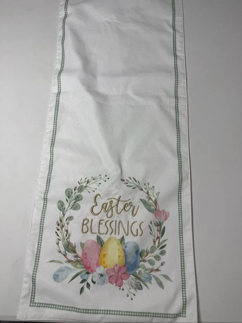 Easter Blessings Table Runner Spring Floral Eggs Farmhouse Holiday Decor 72 Inch